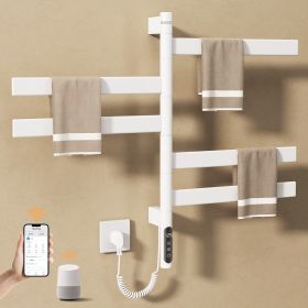 SIOYIE Smart Rotating Heated Towel Rack for Bathroom, Wall-Mounted Electric Towel Dryer with Swivel Bars, Smart Timer, Low Carbon Steel, IPX5