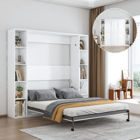 Queen Murphy bed, 89.7-inch foldable wall bed, with storage cabinet, with hardware bed frame and solid wood support strips, hidden bed frame