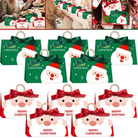 10 Pcs Christmas Candy Boxes With Ribbon And Wooden Ring Merry Christmas Santa Claus Pattern Cookie Goodie Box Cartoon Paper Treat Box For Christ (Option: Multi)
