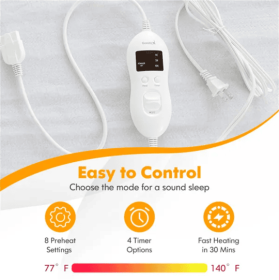 80' X 60' Electric Heated Mattress Pad With Adjustable Temperatures 10 H Timer (Color: White)