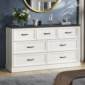 7 Drawer Dresser for Bedroom, Wood Storage Cabinet With Metal Handles, Farmhouse Closet Of Drawers for Living Room (Color: White)