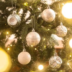 Ornaments for Christmas Trees, 16ct 2.36 Inches White and Silver Shatterproof Christmas Tree Decorations (Color: White Silver)